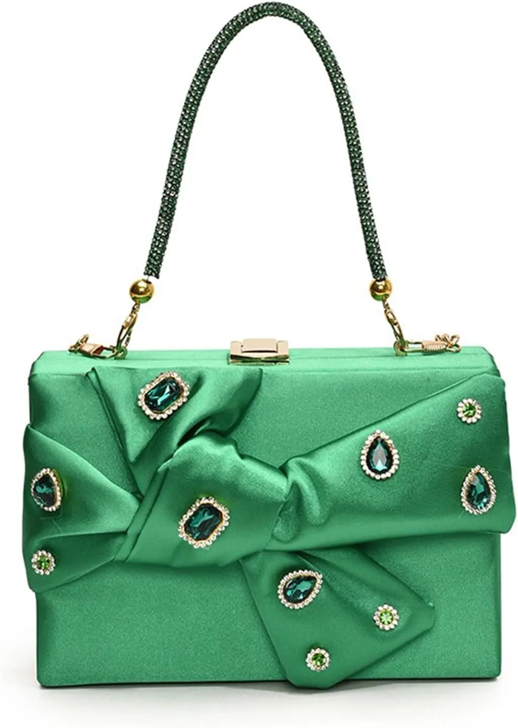 Bow Purse for Women Dressy Luxury Rhinestone Party Bag Satin Box Clutch Small Metallic Bow Purse Bling Wedding Handbag