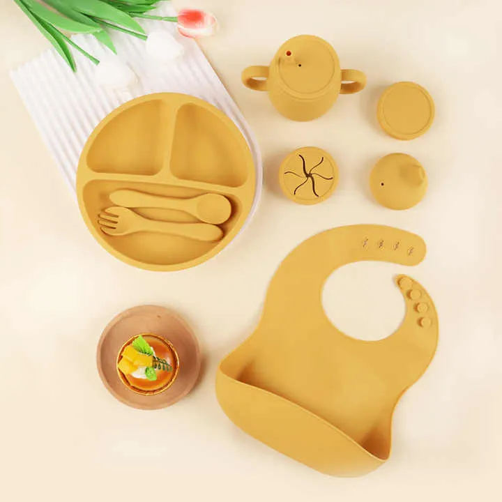 Bpa Free Silicone Baby Feeding Plates Set-مجموعة أطباق تغذية