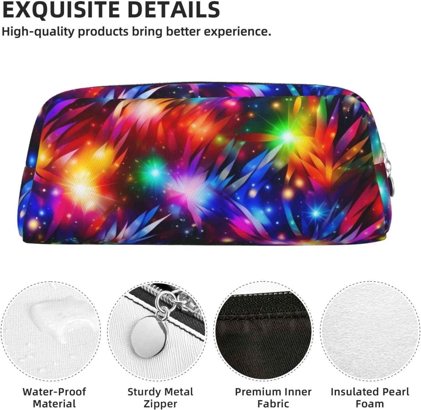Bright Beautiful Colorful Art Makeup Bag Travel Toiletry Bag Big Pencil Bag for Women Men Leather Zipper Coin Pouch Purse