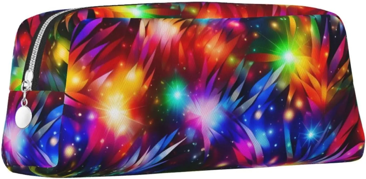 Bright Beautiful Colorful Art Makeup Bag Travel Toiletry Bag Big Pencil Bag for Women Men Leather Zipper Coin Pouch Purse