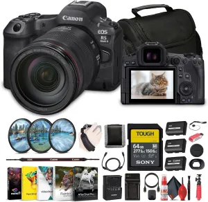 Canon EOS R5 Mark II Mirrorless Camera with 24-105mm f/4 Lens (6536C012)   64GB SF-M Tough Series Memory Card   Bag   Photo Editing Software   Charger   Card Reader   2 x LPE6 Battery   More (Renewed)