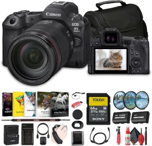 Canon EOS R5 Mark II Mirrorless Camera with 24-105mm f/4 Lens (6536C012)   64GB SF-M Tough Series Memory Card   Bag   Photo Editing Software   Charger   Card Reader   LPE6 Battery   More (Renewed)