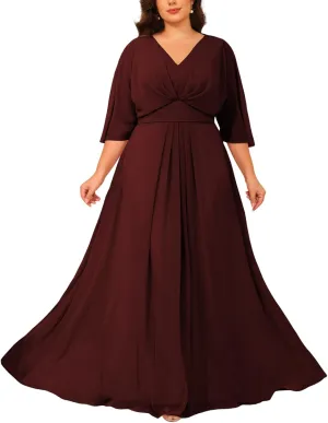 Chiffon Mother of The Bride Dresses 2025 3/4 Sleeves Formal Dress V Neck Ruched Evening Dress with Pockets