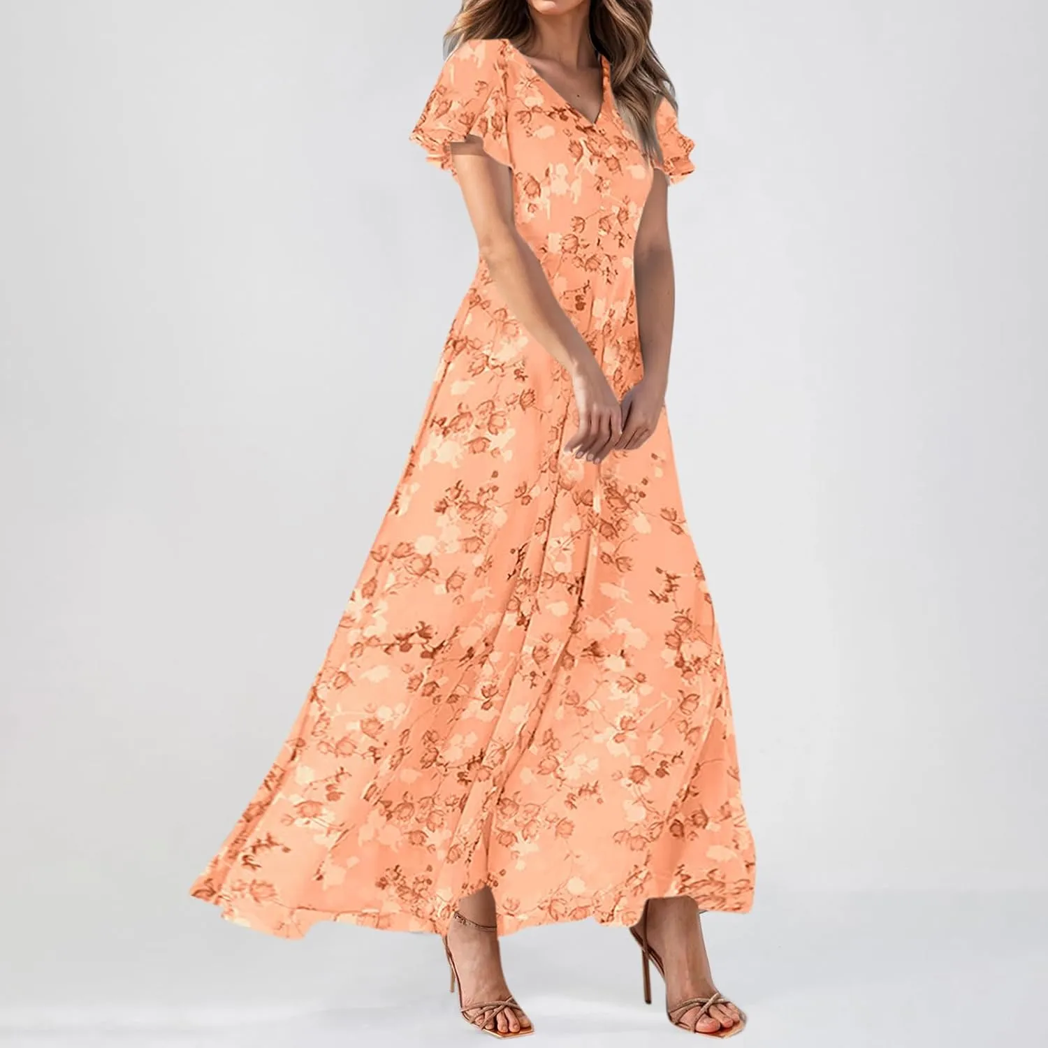 Church Dresses for Women 2025 Summer Short Sleeve Chiffon Floral Modest Dress Retro Boho Wedding Guest Dress