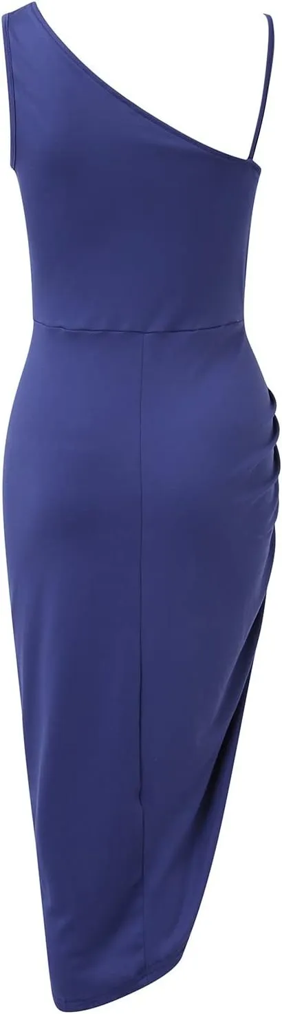 Cocktail Dresses for Women Sequin Bodycon Sexy One Shoulder Slit Midi Dress Summer Formal Elegant Plus Size Dress