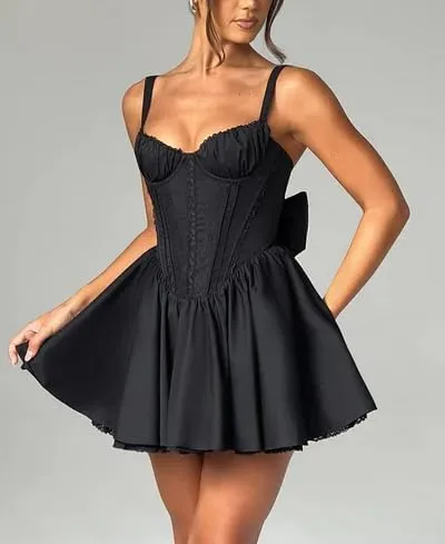 College Graduation Dresses for Women Y2k Corset Backless Party Club Mini Dress Teens Flowy Ruffle Sexy Short Dress