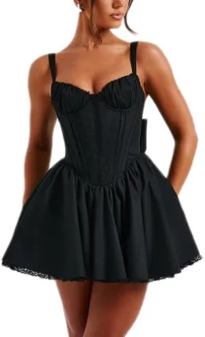 College Graduation Dresses for Women Y2k Corset Backless Party Club Mini Dress Teens Flowy Ruffle Sexy Short Dress