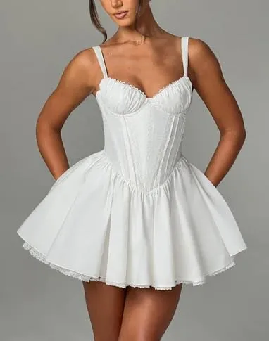College Graduation Dresses for Women Y2k Corset Backless Party Club Mini Dress Teens Flowy Ruffle Sexy Short Dress