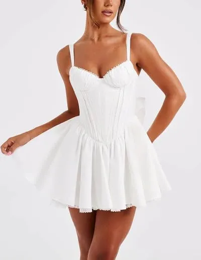 College Graduation Dresses for Women Y2k Corset Backless Party Club Mini Dress Teens Flowy Ruffle Sexy Short Dress