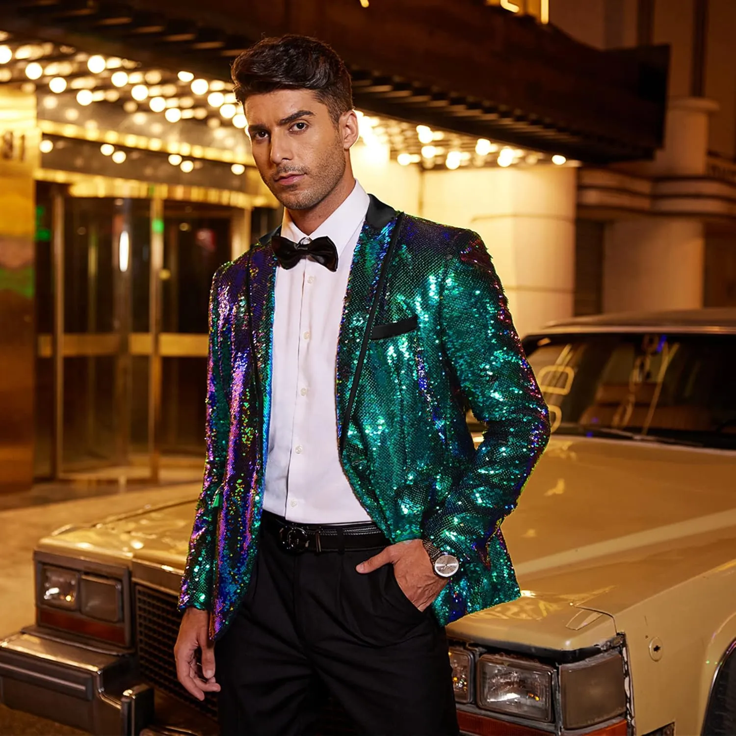 COOFANDY Mens Sequin Blazer Tuxedo Party Prom Wedding Tuxedo One Button Jacket
