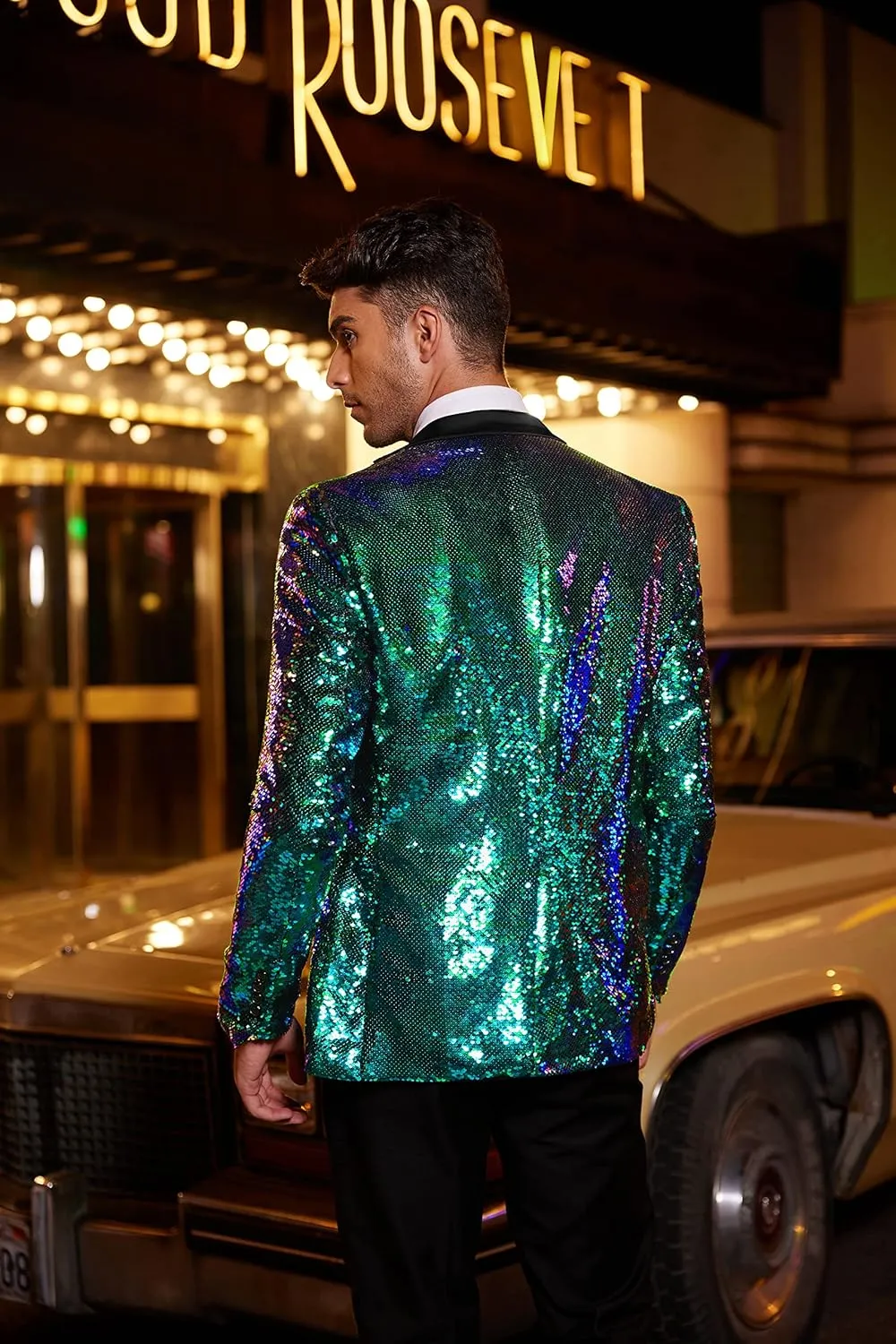 COOFANDY Mens Sequin Blazer Tuxedo Party Prom Wedding Tuxedo One Button Jacket