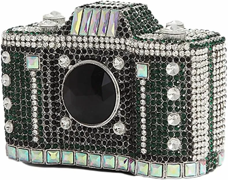 Crystal Camera Shaped Evening Bag for Women Handmade Clutch Rhinestone Purse Handbag for Formal Party Cocktail