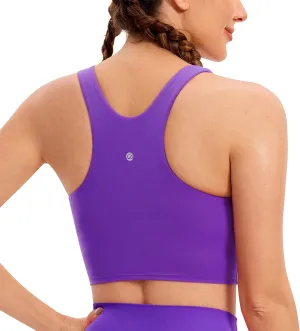 CRZ YOGA Butterluxe Racerback Longline Sports Bras for Women - High Neck Padded Crop Workout Tank Top with Built in Pads