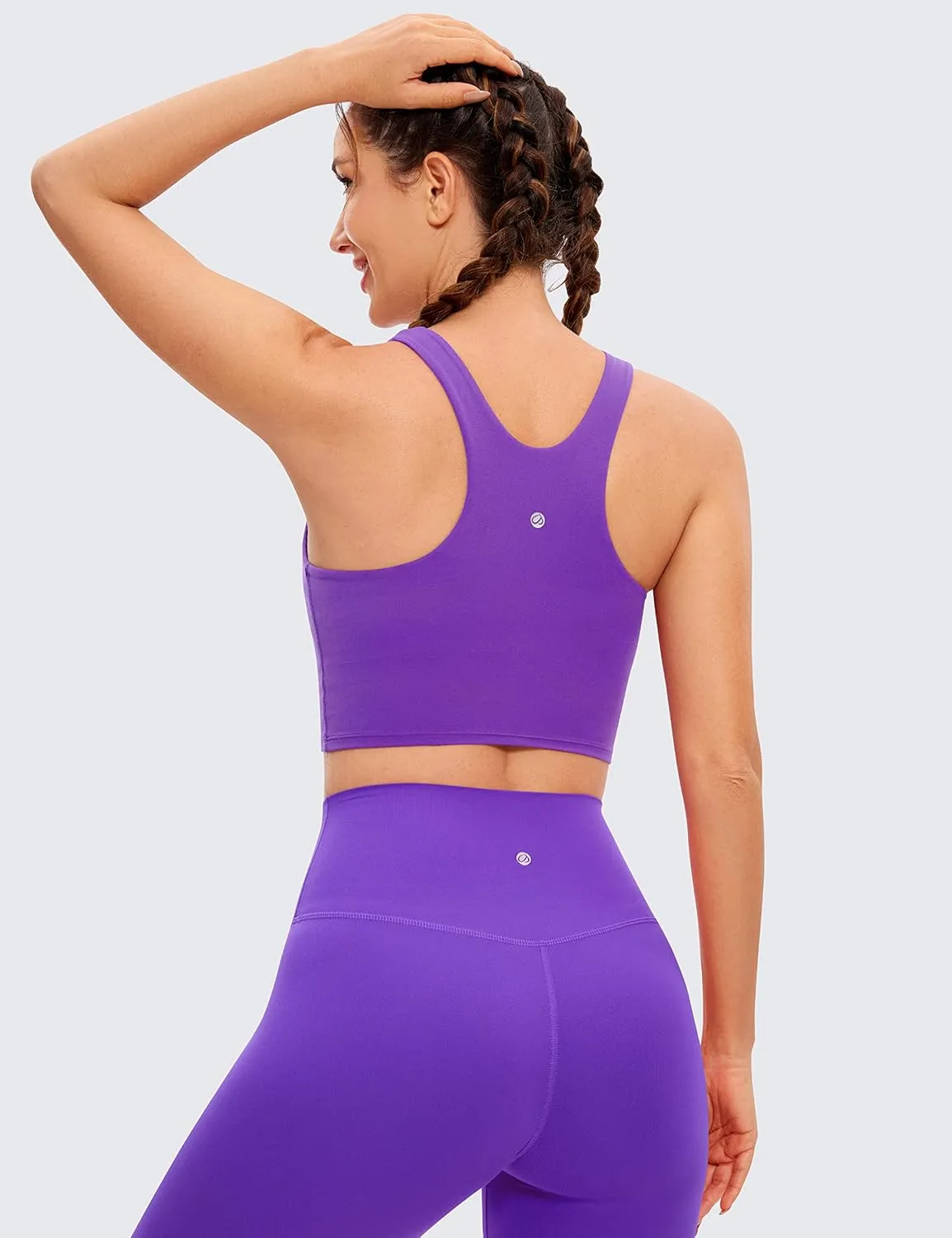 CRZ YOGA Butterluxe Racerback Longline Sports Bras for Women - High Neck Padded Crop Workout Tank Top with Built in Pads