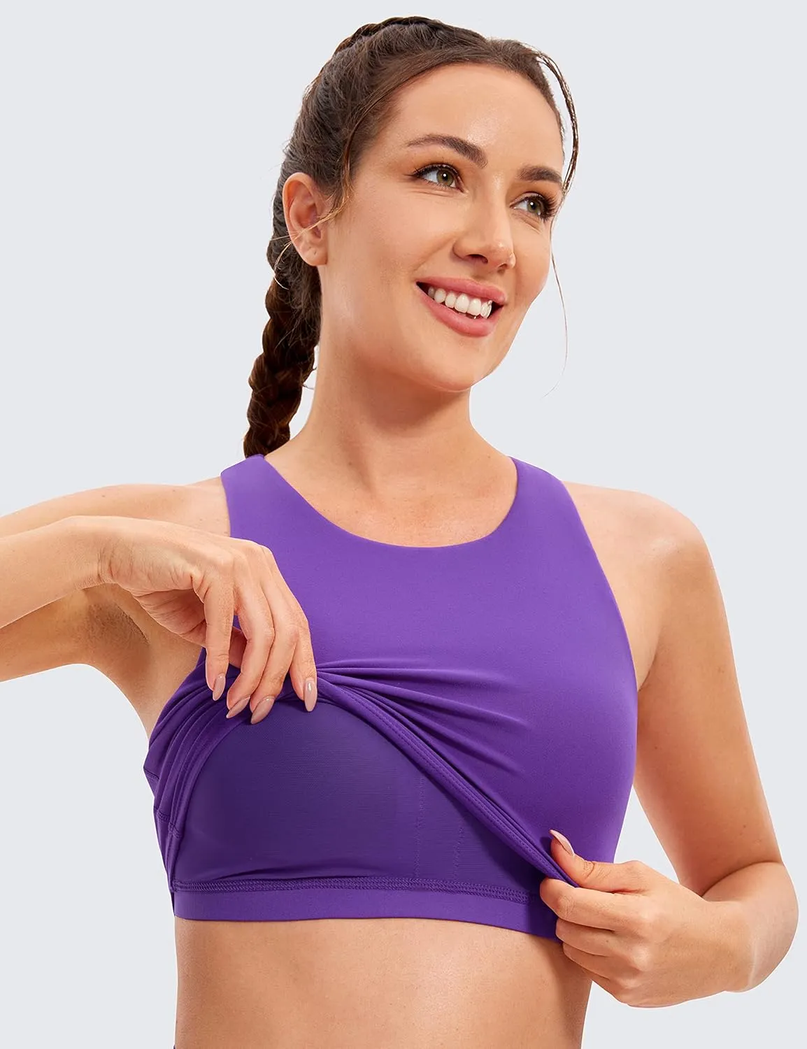 CRZ YOGA Butterluxe Racerback Longline Sports Bras for Women - High Neck Padded Crop Workout Tank Top with Built in Pads