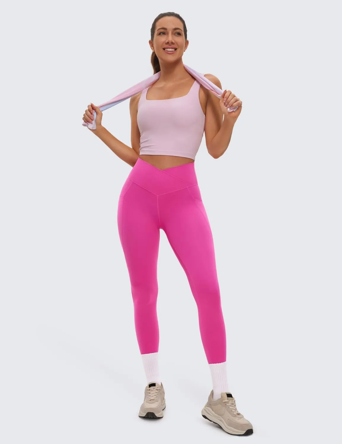 CRZ YOGA Butterluxe Womens Crossover Waist Workout Leggings with Pockets 25" - V Cross High Waist Gym Lounge Yoga Pants