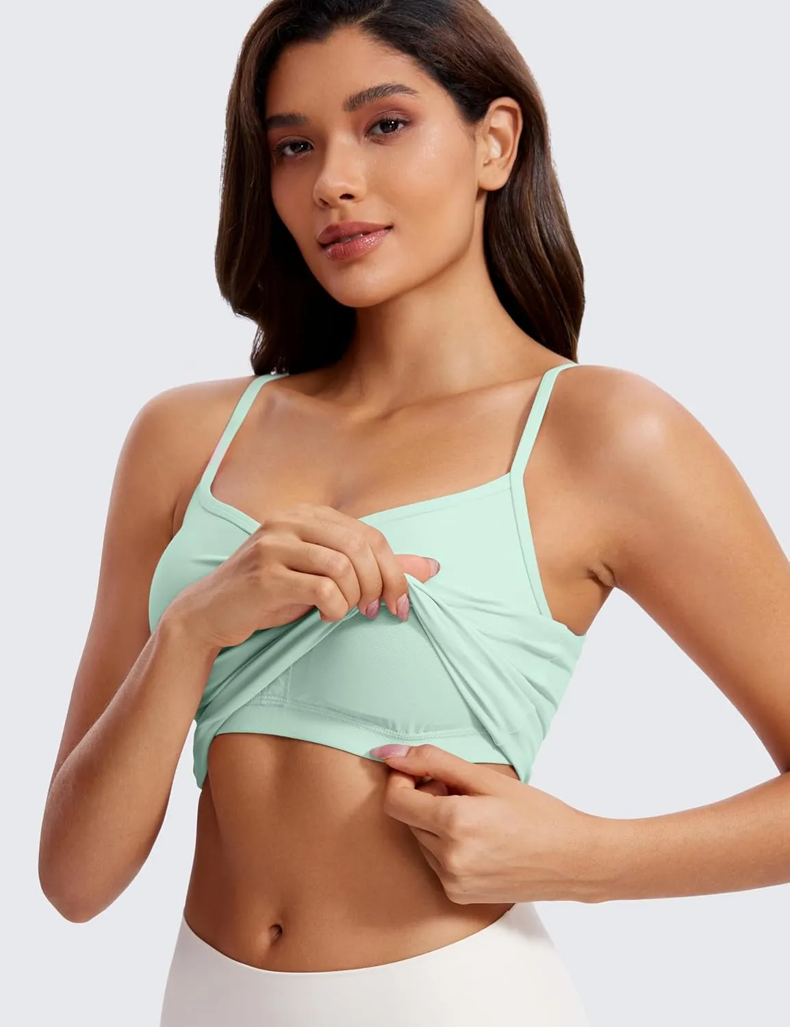CRZ YOGA Butterluxe Womens Sweetheart Longline Sports Bra - Adjustable Thin Strap Workout Tank Tops Yoga Padded Camisole