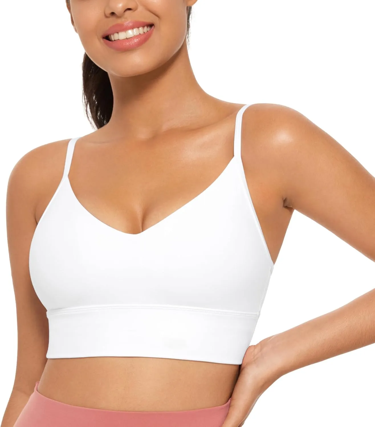 CRZ YOGA Butterluxe Womens V Neck Longline Sports Bra - Adjustable Padded Yoga Camisole Workout Crop Top