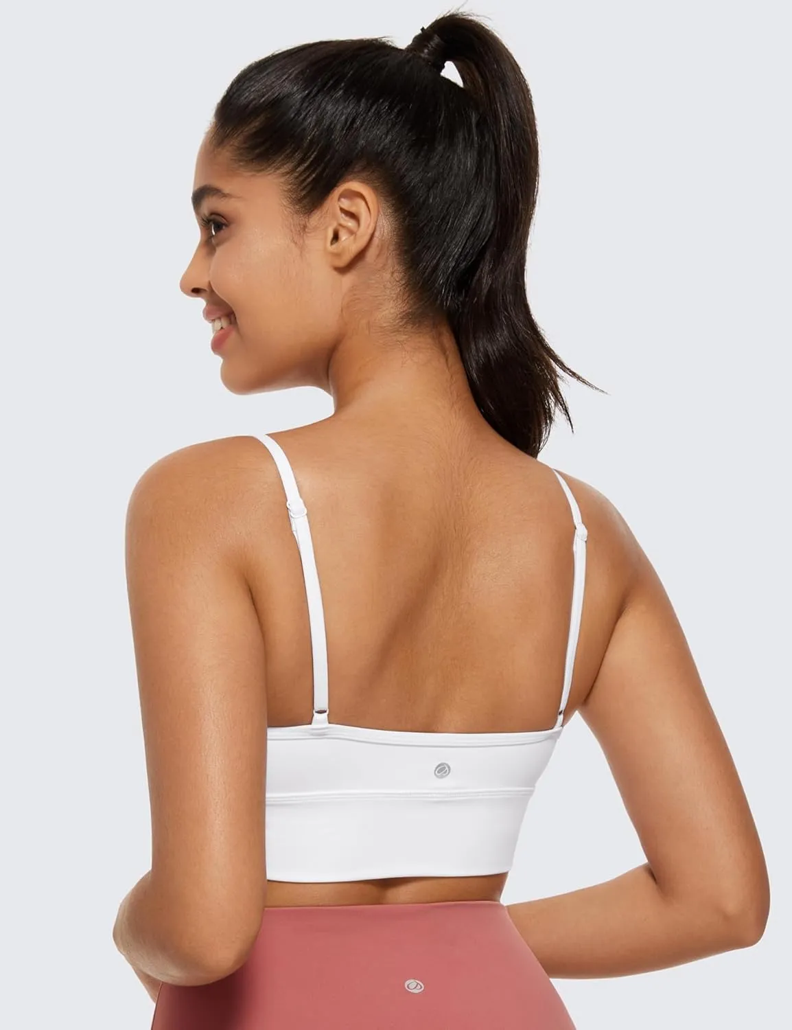 CRZ YOGA Butterluxe Womens V Neck Longline Sports Bra - Adjustable Padded Yoga Camisole Workout Crop Top