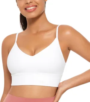 CRZ YOGA Butterluxe Womens V Neck Longline Sports Bra - Adjustable Padded Yoga Camisole Workout Crop Top