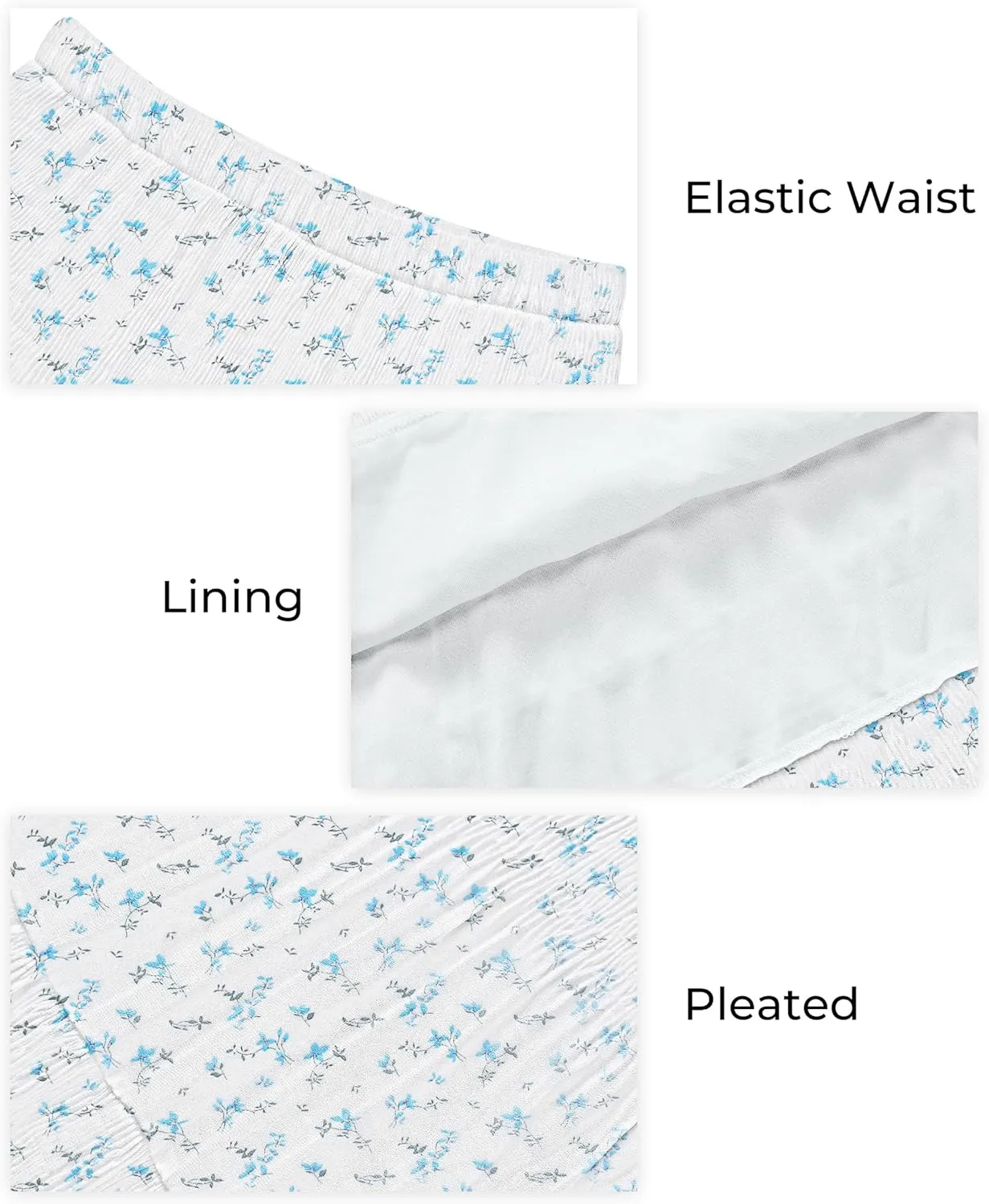 CYiNu Women's Chiffon Elastic High Waist Tiered Pleated Floral Printed A-Line Boho Long Maxi Skirts