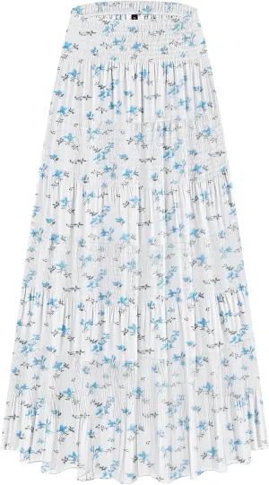CYiNu Women's Chiffon Elastic High Waist Tiered Pleated Floral Printed A-Line Boho Long Maxi Skirts