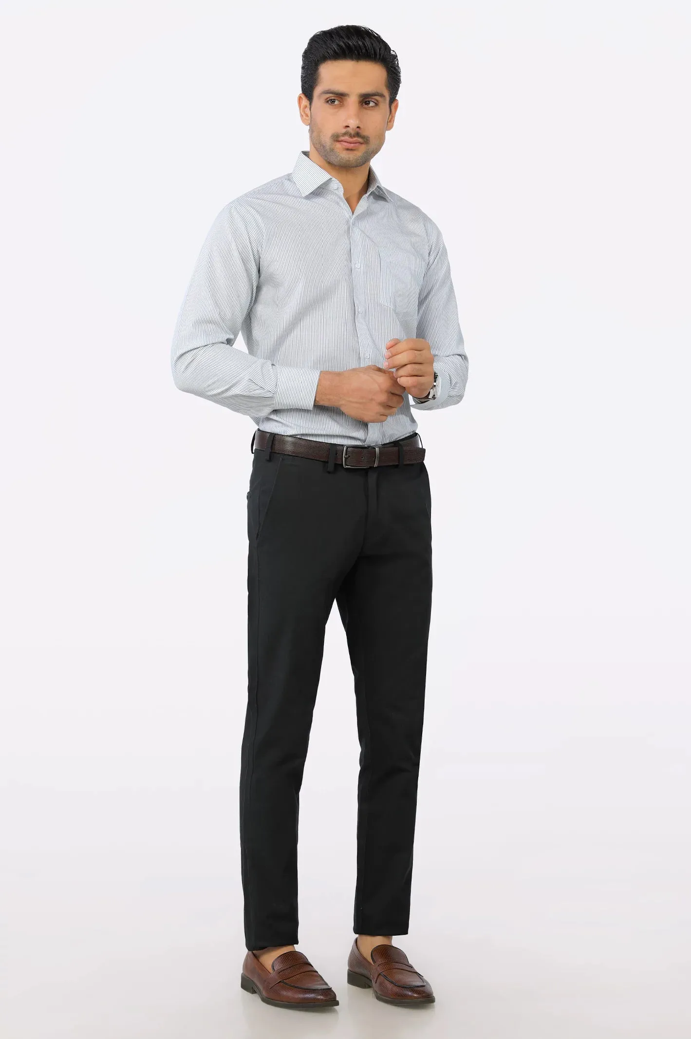 Dark Green Hairline Stripes Formal Shirt