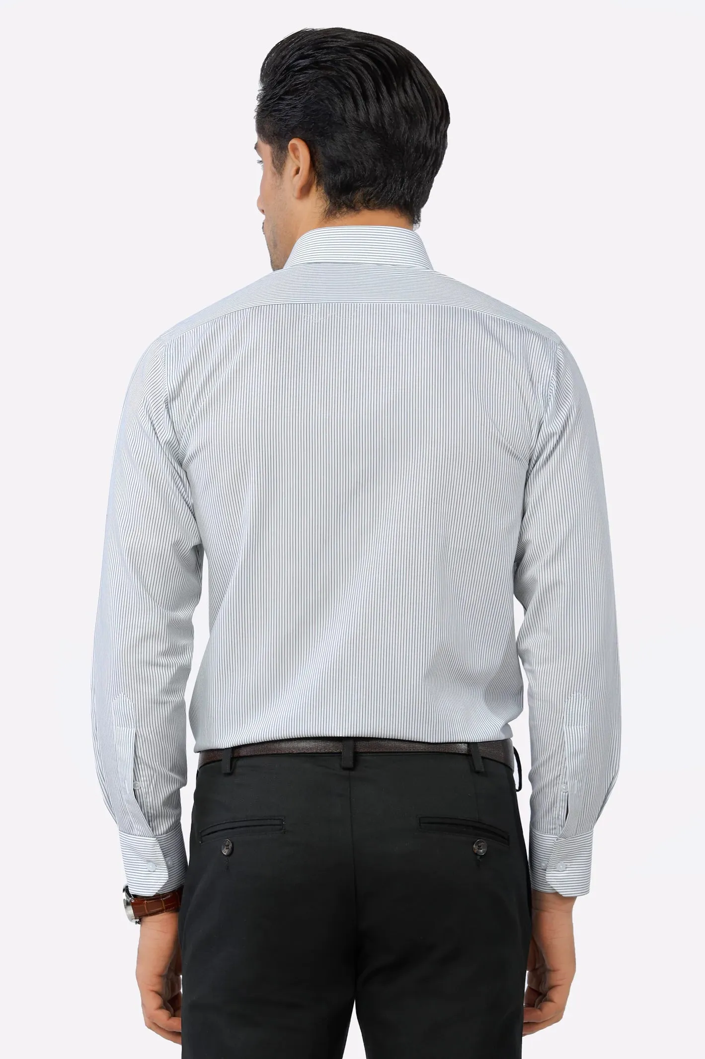Dark Green Hairline Stripes Formal Shirt