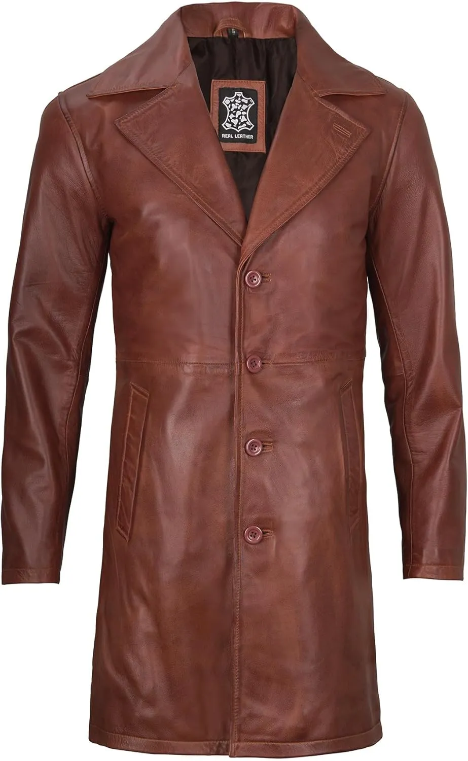 Decrum Leather Coat Men - Car Coat Style Fashion Long Leather Jacket Men