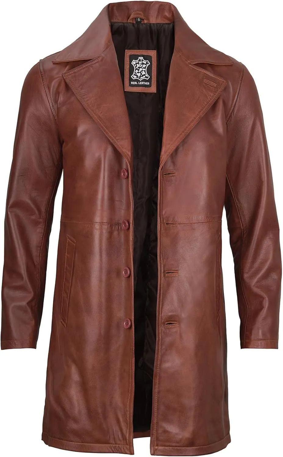 Decrum Leather Coat Men - Car Coat Style Fashion Long Leather Jacket Men