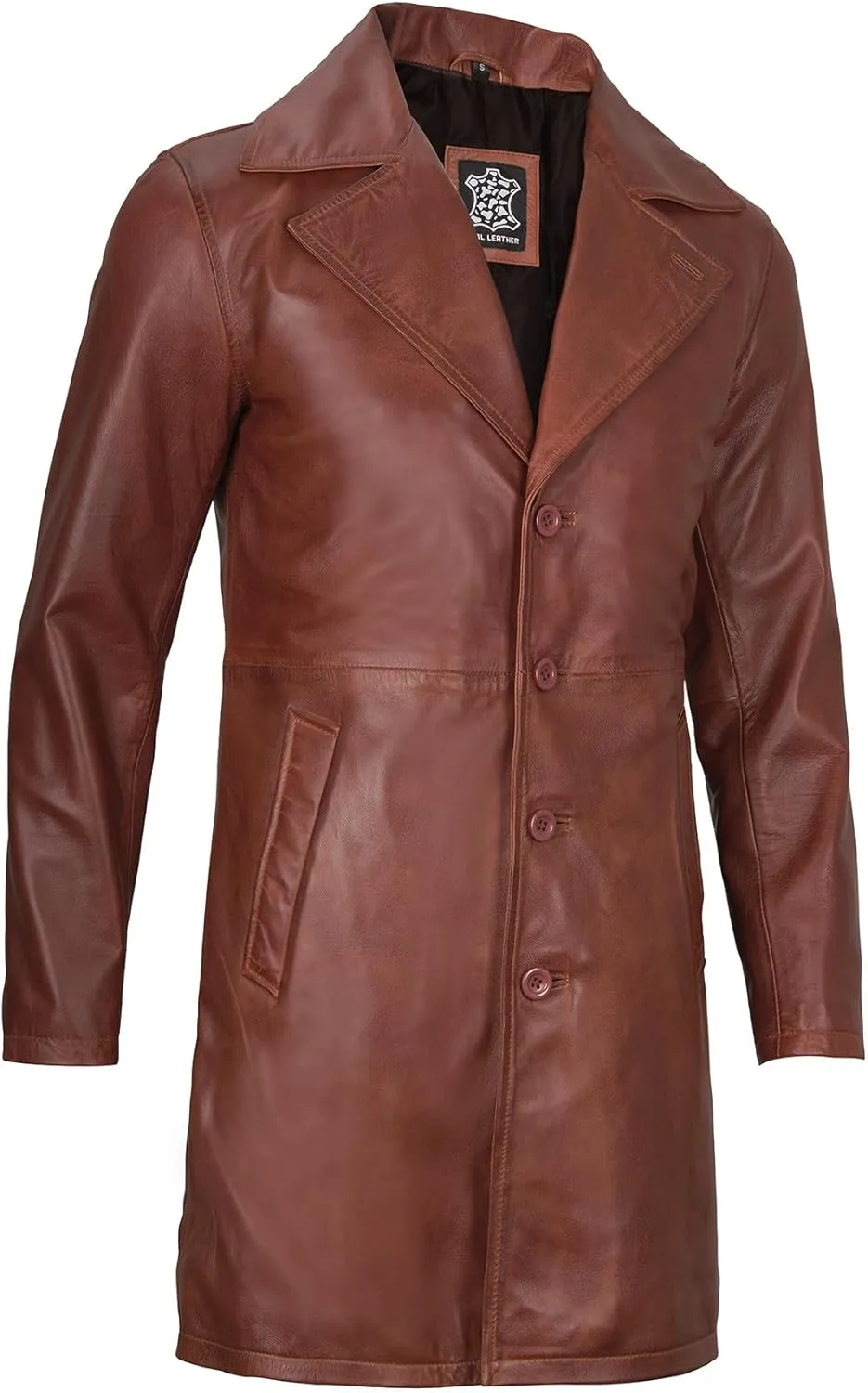Decrum Leather Coat Men - Car Coat Style Fashion Long Leather Jacket Men