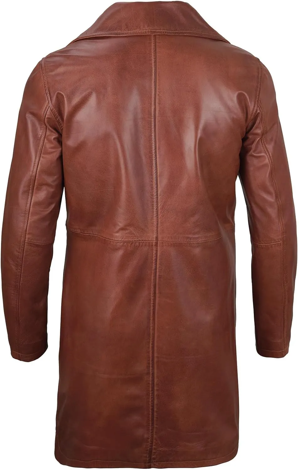 Decrum Leather Coat Men - Car Coat Style Fashion Long Leather Jacket Men