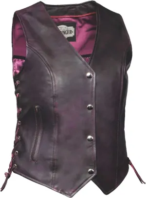 Derringer Women's Traditional Premium Lambskin Leather Motorcycle Vest - Purple