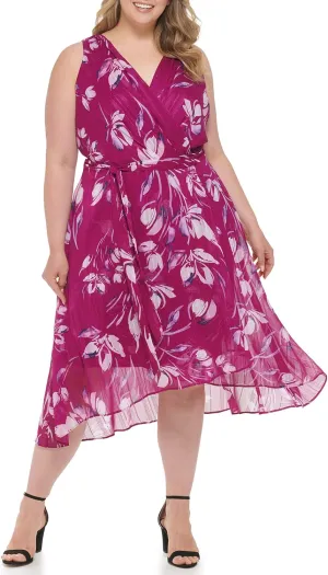 DKNY Women's Sleeveless Faux Wrap Midi Dress