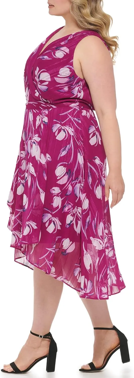 DKNY Women's Sleeveless Faux Wrap Midi Dress