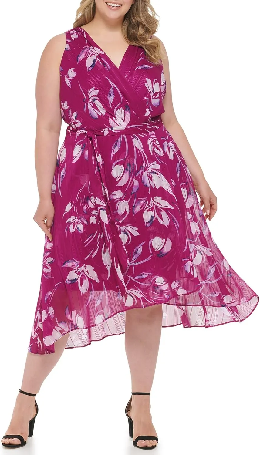 DKNY Women's Sleeveless Faux Wrap Midi Dress