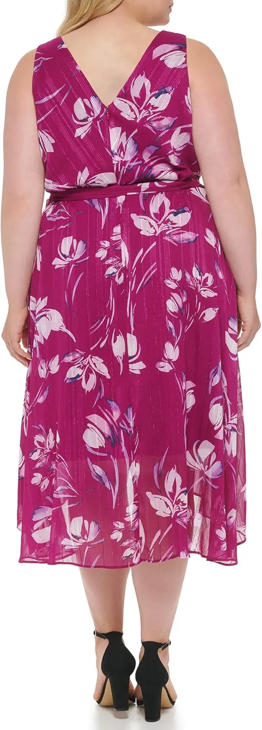 DKNY Women's Sleeveless Faux Wrap Midi Dress