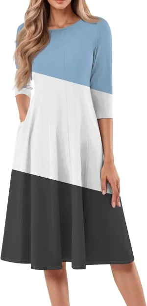 Dresses for Women 2025 Casual Summer Spring Midi Elegant Shirt Dress Knee Length Trendy Floral Sundresses 3/4 Sleeve
