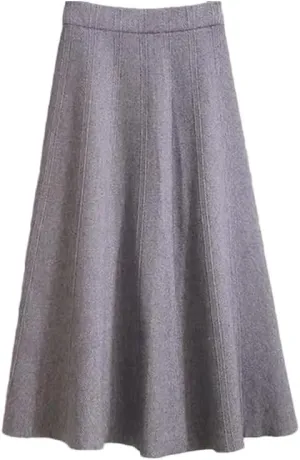 Dvbfufv Women Autumn Winter Knitted Midi Skirts Female Warm Pleated A-Line Skirt Ladies High Waist Solid Skirts