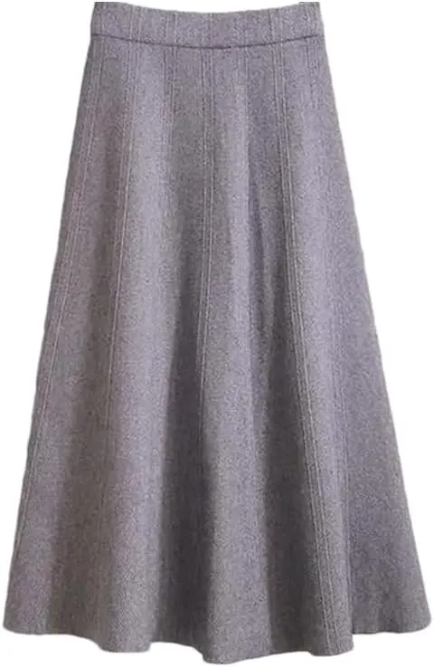 Dvbfufv Women Autumn Winter Knitted Midi Skirts Female Warm Pleated A-Line Skirt Ladies High Waist Solid Skirts