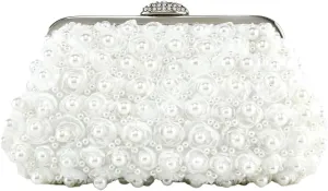 Elegant Womens Floral Evening Clutch Pearl Purse with Chain Handbag Crossbody Shoulder Bag for Wedding Party Prom