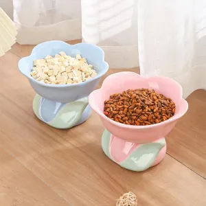Elevated Ceramic Flower Cat Bowl