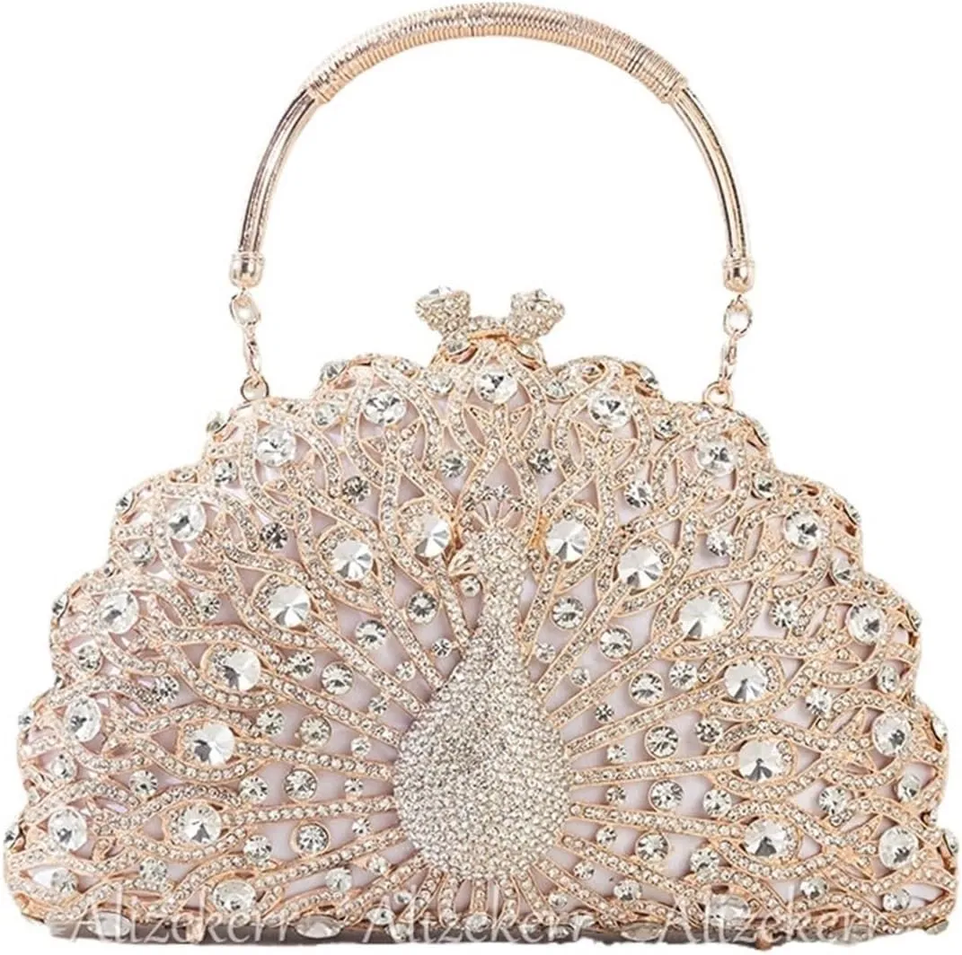 Evening Bag Gorgeous Peacock Crystal Evening Bags Women Sparkling Classy Half Round Diamond Purses And Handbags Wedding Party