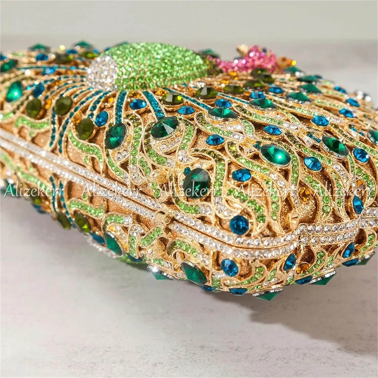 Evening Bag Gorgeous Peacock Crystal Evening Bags Women Sparkling Classy Half Round Diamond Purses And Handbags Wedding Party