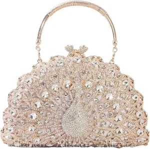 Evening Bag Gorgeous Peacock Crystal Evening Bags Women Sparkling Classy Half Round Diamond Purses And Handbags Wedding Party