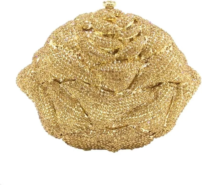 Fancy Rose Women Crystal Clutch Bags Wedding Rhinestone Classical Evening Bag Prom Cocktail Party Handbag and Purse