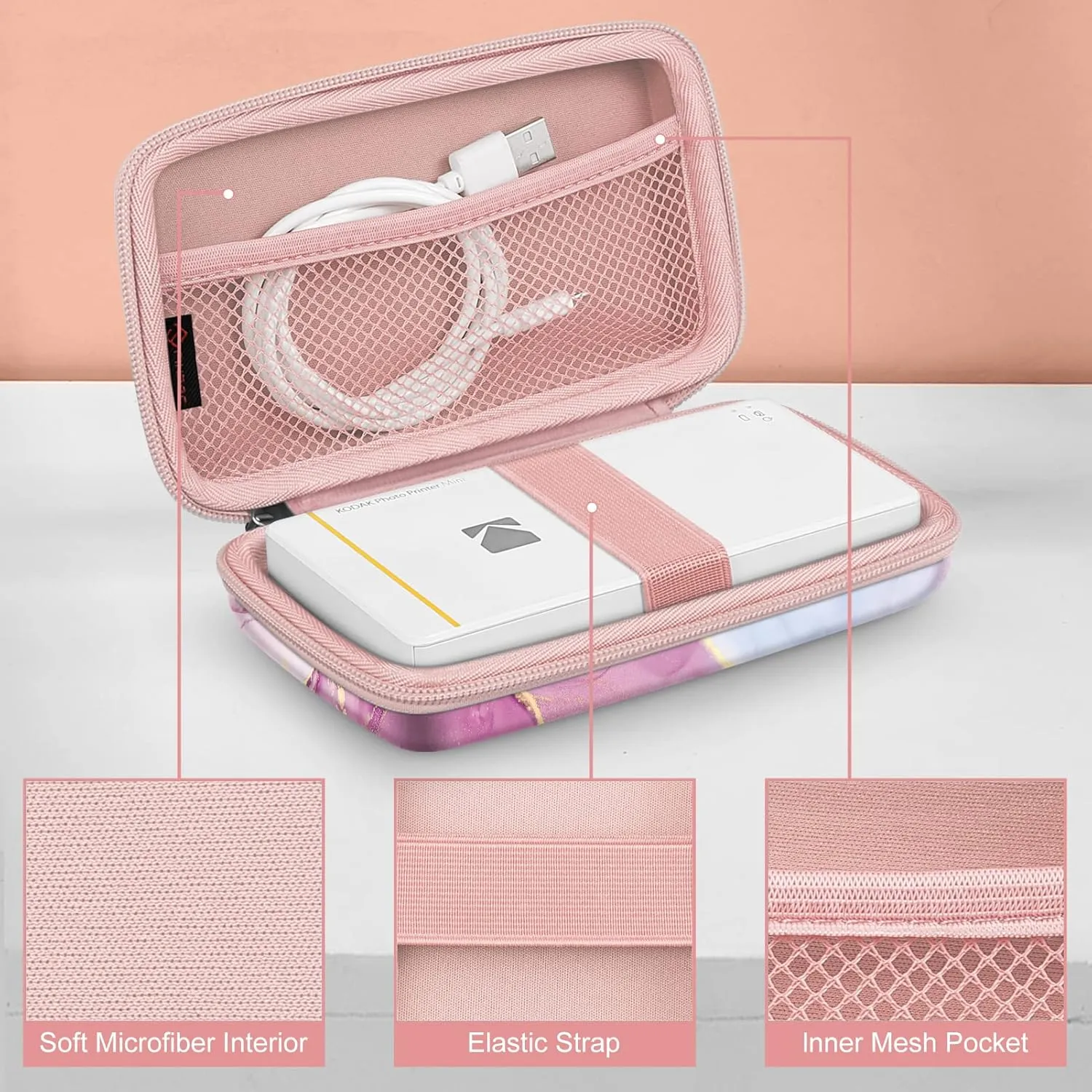 Fintie Protective Case for Kodak Step/Mini 2 HD/PRINTOMATIC/Kodak Smile Camera & Printer - Shockproof Hard Shell Carrying Case with Inner Pocket, Glittering Marble