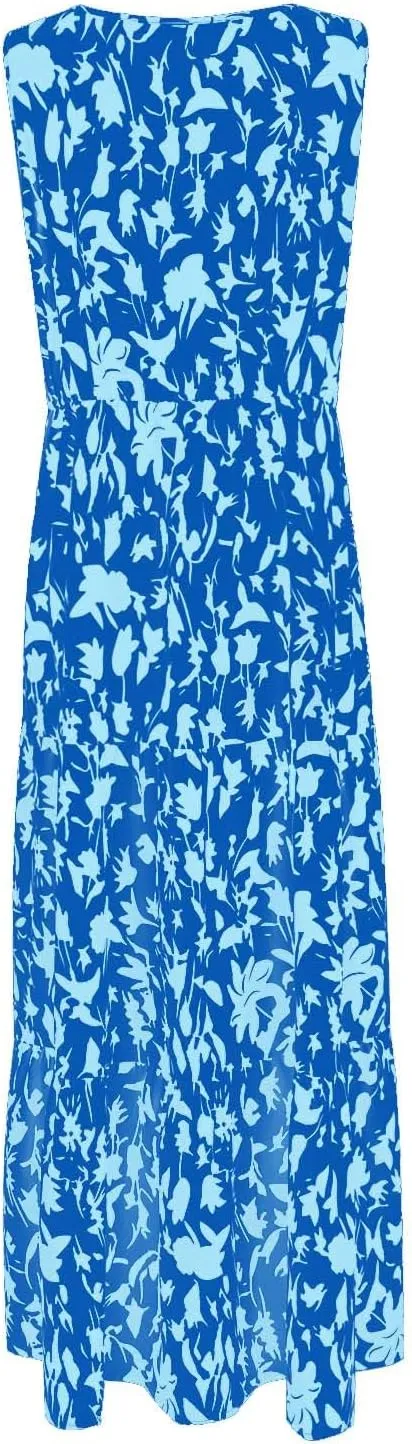 Floral Maxi Dresses for Women 2025 Flowy Sleeveless V Neck Wrap Dress Casual Summer Boho Beach Wedding Guest Dress