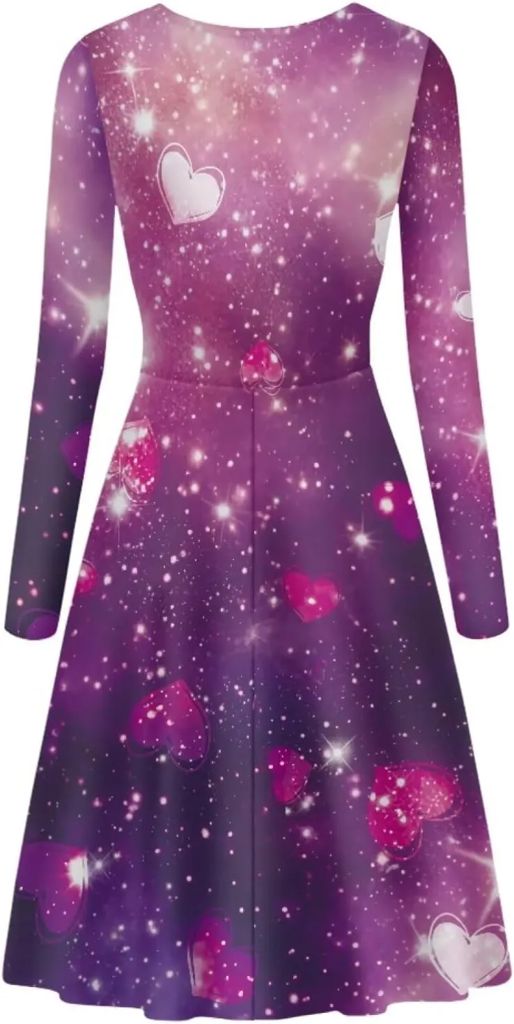 Forchrinse Colorful Mushroom Dress for Women Long Sleeve Midi Sundress Mushroom Dresses for Party Casual Wedding Birthday