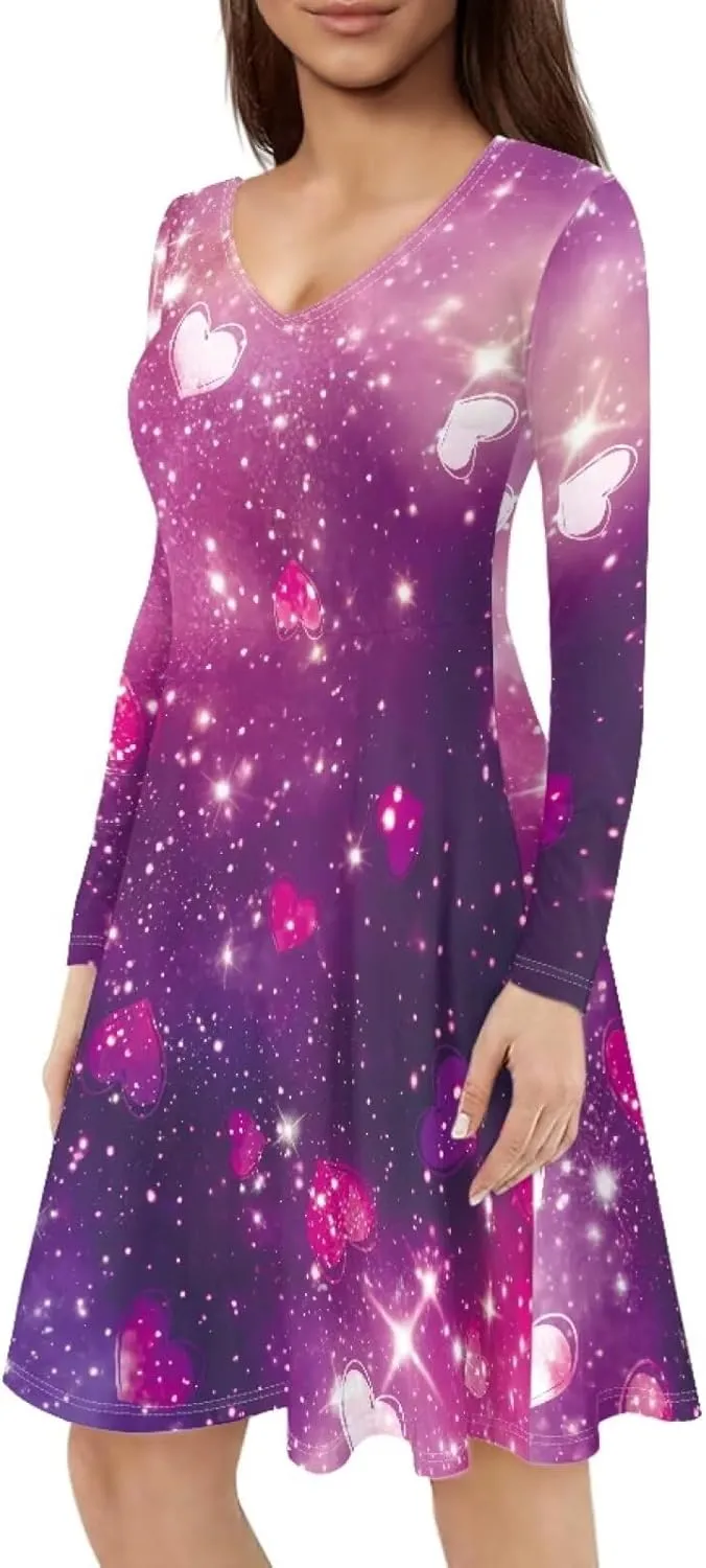 Forchrinse Colorful Mushroom Dress for Women Long Sleeve Midi Sundress Mushroom Dresses for Party Casual Wedding Birthday